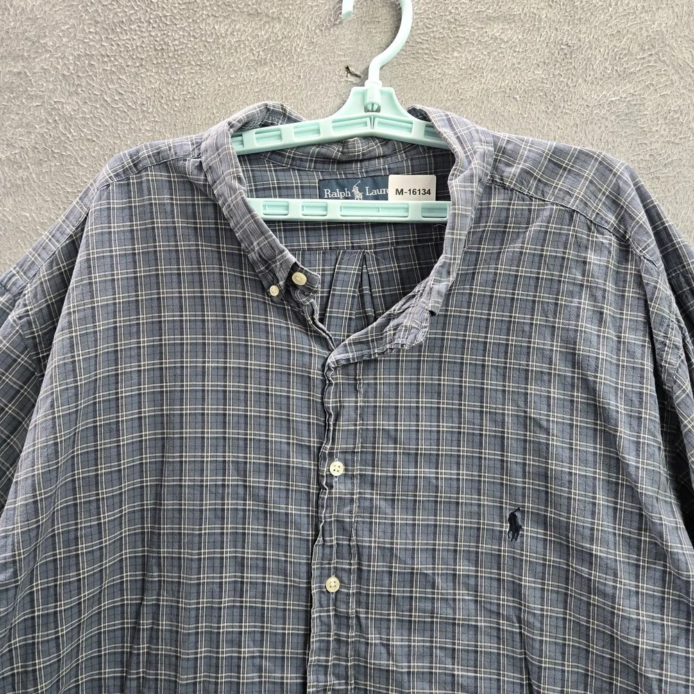Ralph Lauren Men Button Up Shirt 4XB Blue Pony Embroidery Plaid